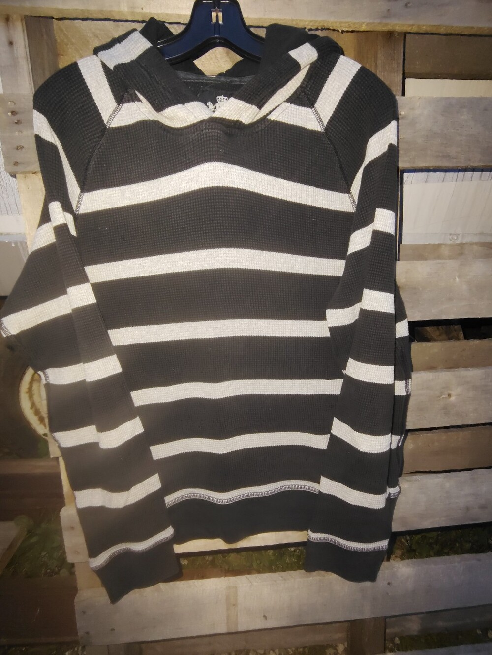 Men's Express Thermal Black & White Striped Hooded Sweater